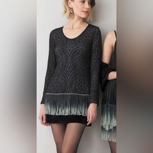 (Vintage)KOLLINTAÏ 1998’s Long Sleeve Fringe Mini Dress-STRETCHY